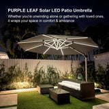 PURPLE LEAF Round Solar Lighted Cantilever Umbrella Outside Patio Umbrella with Lights