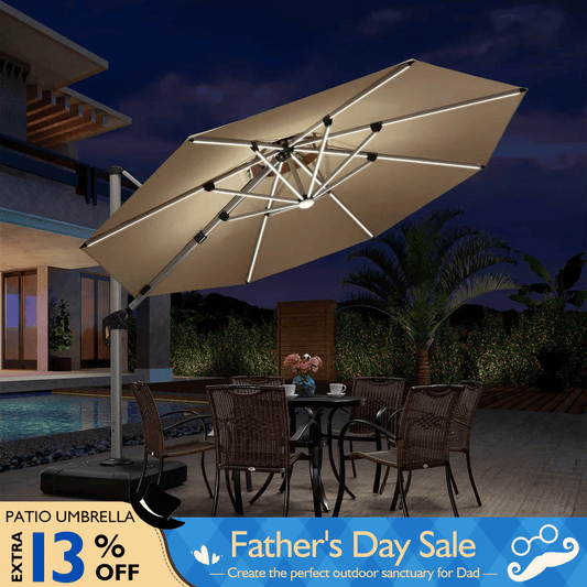 PURPLE LEAF Round Solar Lighted Cantilever Umbrella Outside Patio Umbrella with Lights