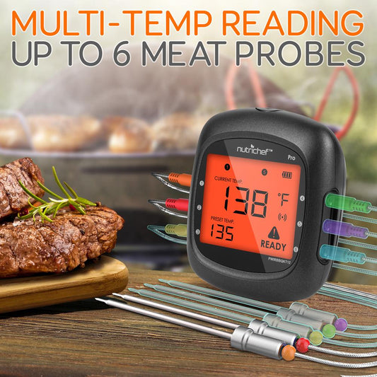 Bluetooth Wireless Bbq Digital Thermometer - Includes 2 Temperature Probes And Travel Case With Digital Lcd Display Screen
