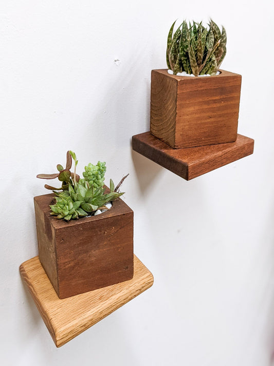 Small Rhombus Oak Floating Display Shelf