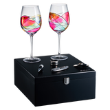 Painted STEMMED wine glass box set - 2 glasses