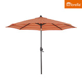 PATIO TREE 9ft Stripe Round Market Umbrella, Crank Lift, Push Button Tilt, Brown Pole, Sunbrella® (Dolce Mango)