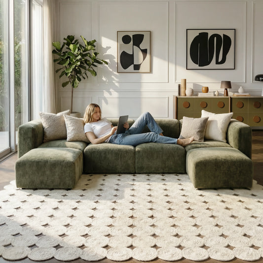 Philo Chenille Low Profile Modular Sectional Sofa (4-Seater+2 Ottomans)