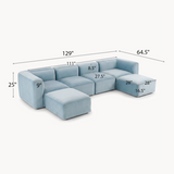 Philo Performance Velvet Low Profile Modular Sectional Sofa (4-Seater+2 Ottomans)