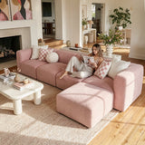 Philo Blush Pink Low Profile Modular Sectional Sofa (4-Seater+Ottoman)