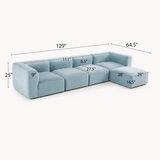 Philo Performance Velvet Low Profile Modular Sectional Sofa (4-Seater+Ottoman)
