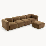 Philo Performance Velvet Low Profile Modular Sectional Sofa (4-Seater+Ottoman)