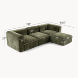 Philo Chenille Low Profile Modular Sectional Sofa (3-Seater+Ottoman)