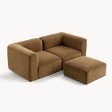 Philo Performance Velvet Low Profile Modular Sectional Sofa (Loveseat+Ottoman)