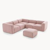 Philo Blush Pink Low Profile Reversible Modular L Sectional Sofa (5-Seater+Ottoman)