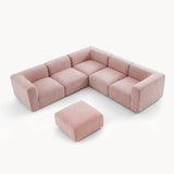 Philo Blush Pink Low Profile Reversible Modular L Sectional Sofa (5-Seater+Ottoman)