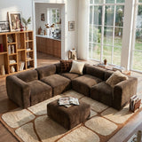 Philo Chenille Low Profile Reversible Modular L Sectional Sofa (5-Seater+Ottoman)