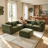 Philo Performance Velvet Low Profile Reversible Modular L Sectional Sofa with Ottoman (5-Seater+Ottoman)