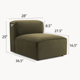 Philo Performance Velvet Low Profile Modular Armless Chair