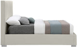 Pierce Mid Century Modern Bed with Deep Channel Tufted Headboard and Elegant Gold & Chrome Legs