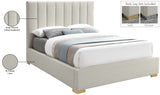 Pierce Mid Century Modern Bed with Deep Channel Tufted Headboard and Elegant Gold & Chrome Legs