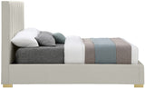 Pierce Mid Century Modern Bed with Deep Channel Tufted Headboard and Elegant Gold & Chrome Legs
