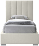 Pierce Mid Century Modern Bed with Deep Channel Tufted Headboard and Elegant Gold & Chrome Legs