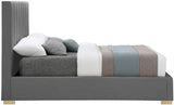 Pierce Mid Century Modern Bed with Deep Channel Tufted Headboard and Elegant Gold & Chrome Legs