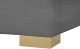 Pierce Mid Century Modern Bed with Deep Channel Tufted Headboard and Elegant Gold & Chrome Legs