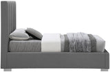 Pierce Mid Century Modern Bed with Deep Channel Tufted Headboard and Elegant Gold & Chrome Legs