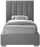 Pierce Mid Century Modern Bed with Deep Channel Tufted Headboard and Elegant Gold & Chrome Legs