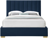 Pierce Mid Century Modern Bed with Deep Channel Tufted Headboard and Elegant Gold & Chrome Legs