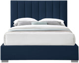 Pierce Mid Century Modern Bed with Deep Channel Tufted Headboard and Elegant Gold & Chrome Legs