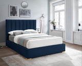 Pierce Mid Century Modern Bed with Deep Channel Tufted Headboard and Elegant Gold & Chrome Legs