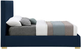 Pierce Mid Century Modern Bed with Deep Channel Tufted Headboard and Elegant Gold & Chrome Legs