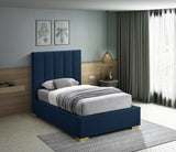 Pierce Mid Century Modern Bed with Deep Channel Tufted Headboard and Elegant Gold & Chrome Legs