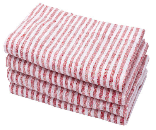 Red Pinstripe Linen Napkins - Set of 4, 8 & More