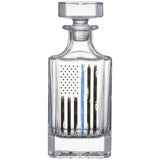 Police Tactical Blue Tattered American Flag Whiskey | 730mL Decanter 2 Whiskey Glass