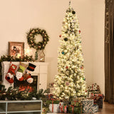 HOMCOM 7.5ft Pre-Lit Snow-Flocked Slim Douglas Fir Artificial Christmas Tree with Realistic Branches, 350 LED Lights and 641 Tips