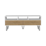 Tori 54" Wide Two-Door Cabinet TV Stand with Pull-Down Doors, Three Open Shelves, Cable Management and Modern Metal Legs, Media Console for Living Room, Entertainment Center Storage for TV up to 60"