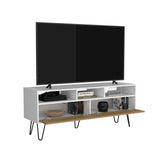 Tori 54" Wide Two-Door Cabinet TV Stand with Pull-Down Doors, Three Open Shelves, Cable Management and Modern Metal Legs, Media Console for Living Room, Entertainment Center Storage for TV up to 60"