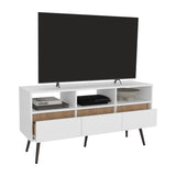 TUHOME Aranjuez 47" Wide Modern TV Stand with Three Drawers, Three Open Shelves, Open-Back Cable Management, Metal Legs, Contemporary Living Room Media Console for TVs up to 60", Storage for Devices, Décor and Entertainment Essentials