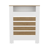 Radiator Cover Mistral Cabinet with Slatted Panel, Modern Home Furniture for Heating Units, Ventilated Decorative Enclosure with White and Natural Wood Tones, Additional Shelf Space for Contemporary Interiors