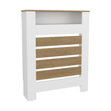 Radiator Cover Mistral Cabinet with Slatted Panel, Modern Home Furniture for Heating Units, Ventilated Decorative Enclosure with White and Natural Wood Tones, Additional Shelf Space for Contemporary Interiors
