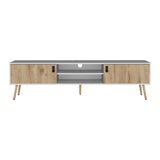 TUHOME Huna TV Stand with Hinged Storage Drawers, Central Open Shelves and Cable Management Offering Modern Entertainment Organization and Durable Engineered Wood Construction with Spacious Top Surface for Media Setups