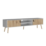 TUHOME Huna TV Stand with Hinged Storage Drawers, Central Open Shelves and Cable Management Offering Modern Entertainment Organization and Durable Engineered Wood Construction with Spacious Top Surface for Media Setups