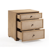 Laurentis 23.5" Light Taupe Suede and Wood 3-Drawer Nightstand