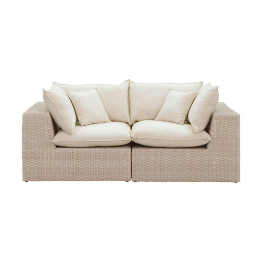Cali Natural Performance Fabric & Natural Wicker Modular Outdoor Loveseat