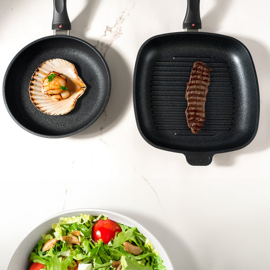 XD Nonstick 8" Fry Pan and 9.5"x 9.5" Grill Pan Set | Made in Switzerland