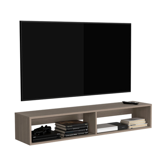 TUHOME Warrior Floating TV Stand with Two Open Media Shelves, Integrated Cable Management, Wall-Mounted Space-Saving Design, Modern Storage Solution for Electronics and Décor, Ideal for Enhancing Contemporary Living Rooms