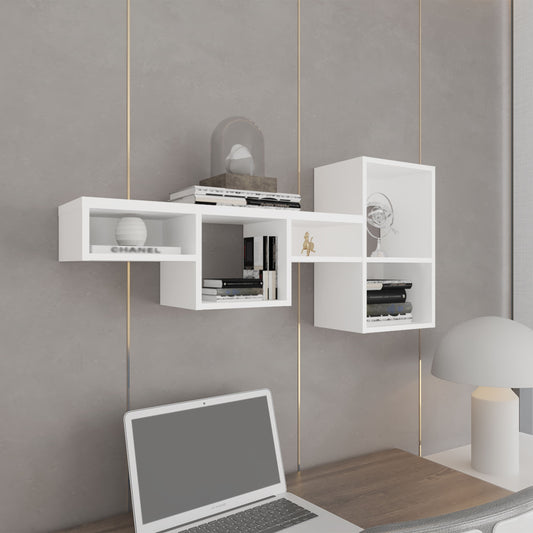 TUHOME Wallshe 47-Inch Wide Seven-Tier Wall Shelf, Modular Cube Display Rack for Living Room, Home Office or Bedroom Organization, Space-Saving Mounted Shelf for Books, Décor and Everyday Essentials
