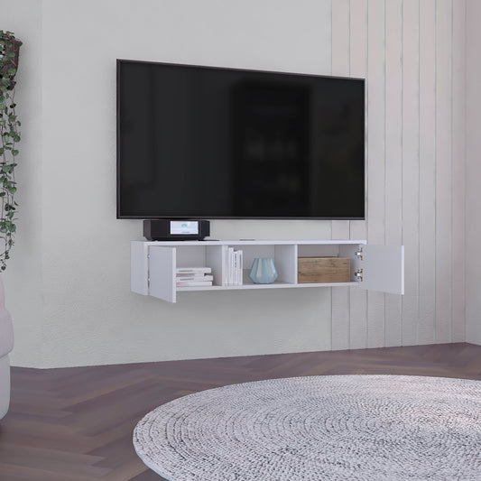 TUHOME Glen Floating TV Stand Wall-Mounted Media Console with Dual Side Storage Doors, Central Open Shelf, Integrated Cable Management System and Modern Space-Saving Design for Living Rooms, Bedrooms or Offices