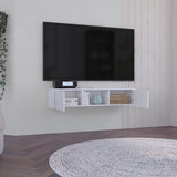 TUHOME Glen Floating TV Stand Wall-Mounted Media Console with Dual Side Storage Doors, Central Open Shelf, Integrated Cable Management System and Modern Space-Saving Design for Living Rooms, Bedrooms or Offices