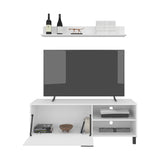 TUHOME Bryce TV Stand with Two Concealed Storage Doors, Open Media Shelves and Wide Top Surface, Modern Entertainment Unit for Living Rooms, Game Rooms or Home Theaters, Functional Organization for Electronics and Decor