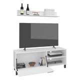 TUHOME Bryce TV Stand with Two Concealed Storage Doors, Open Media Shelves and Wide Top Surface, Modern Entertainment Unit for Living Rooms, Game Rooms or Home Theaters, Functional Organization for Electronics and Decor